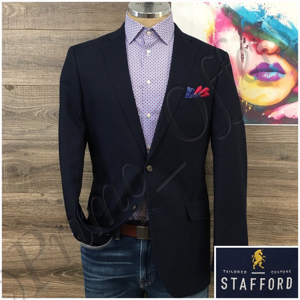 Stafford Mens Blazer Sport Coat Two Button Casual Jacket Size 40R‎ Cotton Suits